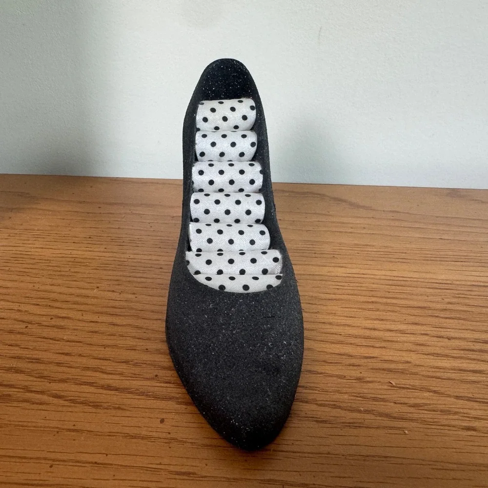 Vintage‎ Y2K Black Glitter High Heel Shoe Ring Holder Jewelry Display Red Bottom